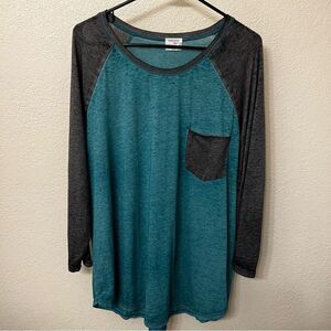Danskin Teal and Gray Long Sleeve Shirt (Size 2X)